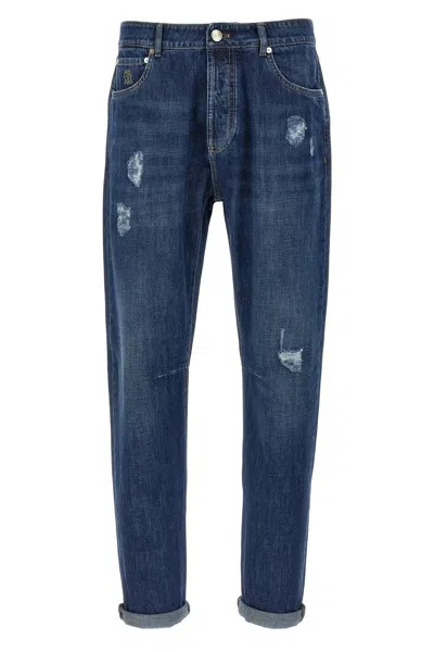 Brunello Cucinelli Men Used Effect Jeans In Blue