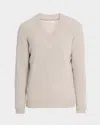 Brunello Cucinelli Men's V-neck Cashmere Rib Sweater In Neutral