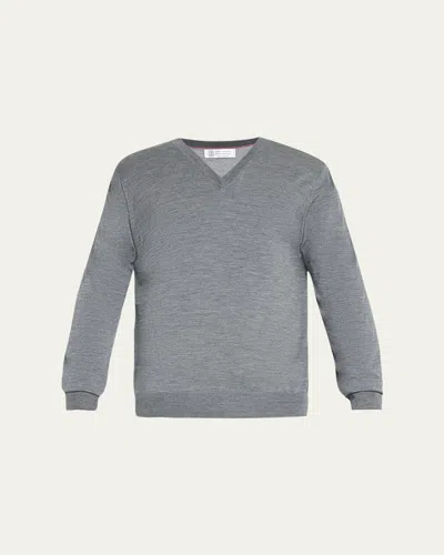 Brunello Cucinelli Men's V-neck Wool-cashmere Sweater In Dark Grey