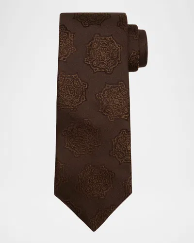 Brunello Cucinelli Men's Valencia Embroidered Tie In Dark Brown