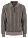 Brunello Cucinelli Herringbone-pattern Zipped Polo Shirt In Brown