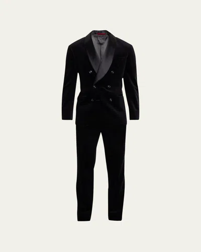 Brunello Cucinelli Men's Velvet Double-breasted Shawl Tuxedo In Black
