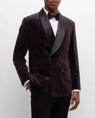 Brunello Cucinelli Men's Velvet Satin-lapel Double-breasted Dinner Jacket In Brown