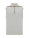 Brunello Cucinelli Ribbed Cotton High Collar Sleeveless Vest In White