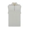 Brunello Cucinelli Ribbed Cotton High Collar Sleeveless Vest In White