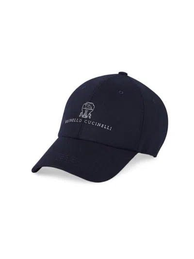 Brunello Cucinelli Men's Virgin Wool Flannel Baseball Cap With Embroidered Logo In Gold