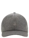 Brunello Cucinelli Men Virgin Wool Flannel Baseball Cap With Embroidery In Gray