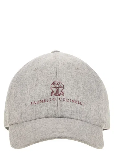 Brunello Cucinelli Men Virgin Wool Flannel Baseball Cap With Embroidery In Multi