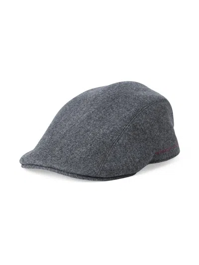Brunello Cucinelli Men's Virgin Wool Flannel Flat Cap With Embroidered Logo In Gray