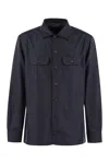 Brunello Cucinelli Virgin Wool Flannel Overshirt With Pockets In Navy Blue