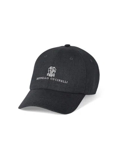 Brunello Cucinelli Men's Virgin Wool Fresco Baseball Cap With Embroidered Logo In Gray