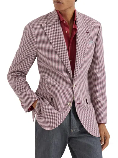 Brunello Cucinelli Houndstooth Peak Lapels Tailor Blazer In Red