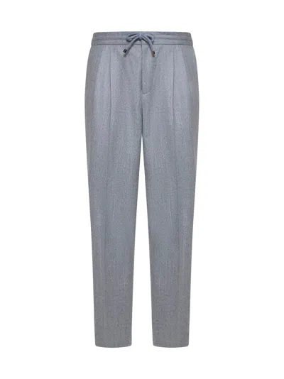 Brunello Cucinelli Men Virgin Wool Trousers In Blue