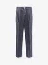 Brunello Cucinelli Men Virgin Wool Trousers With Drawstring In Gray