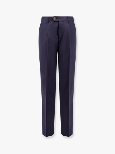 Brunello Cucinelli Men Virgin Wool Trousers With Pinces In Blue