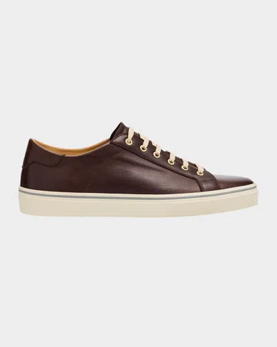 Brunello Cucinelli Men's Vulcanized-sole Leather Low-top Sneakers In Brown