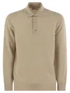 Brunello Cucinelli Men Waffle Stitch Cashmere Knit Polo Shirt With Long Sleeve In Cream