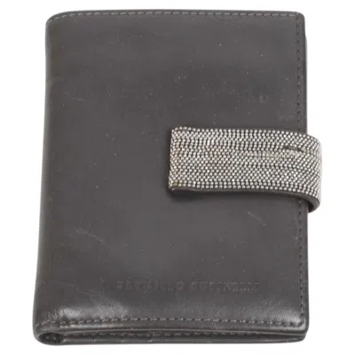 Pre-owned Brunello Cucinelli Men Walle Leather Bi-fold, Medium In Gray