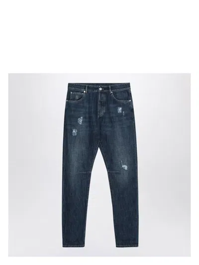 BRUNELLO CUCINELLI MEN'S WASHED JEANS WITH RIPS