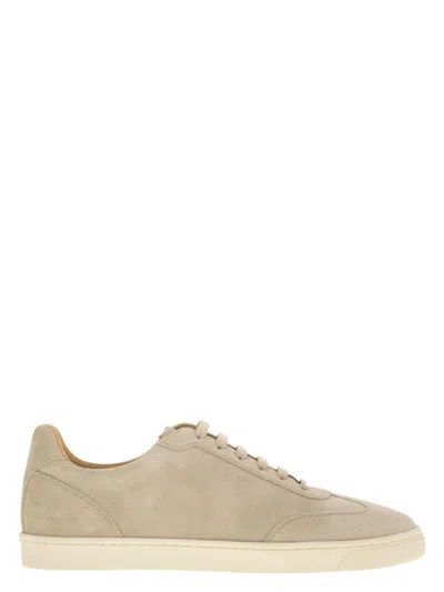 BRUNELLO CUCINELLI MEN'S WASHED SUEDE TRAINERS WITH LATEX SOLE SNEAKER