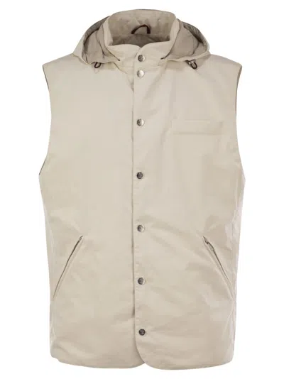 BRUNELLO CUCINELLI BRUNELLO CUCINELLI MEN WATER-REPELLENT MICROFIBER VEST WITH THERMORE® PADDING AND DETACHABLE HOOD