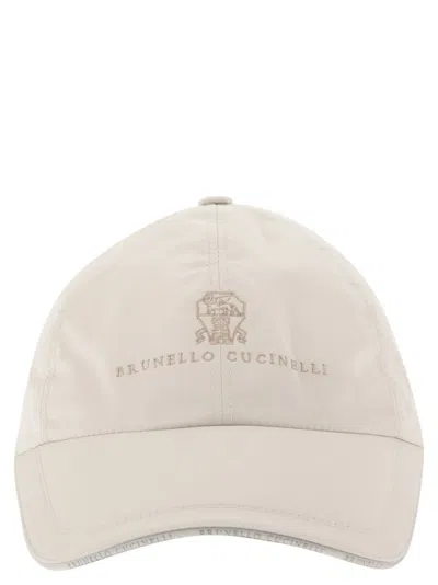 Brunello Cucinelli Men Water-repellent Microfibre Baseball Cap With Embroidered Logo In White