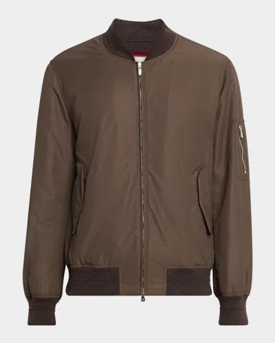 Brunello Cucinelli Men's Water-resistant Nylon Bomber Jacket In Brown