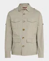 Brunello Cucinelli Waterproof Beige Techno Cotton Jacket In Khaki