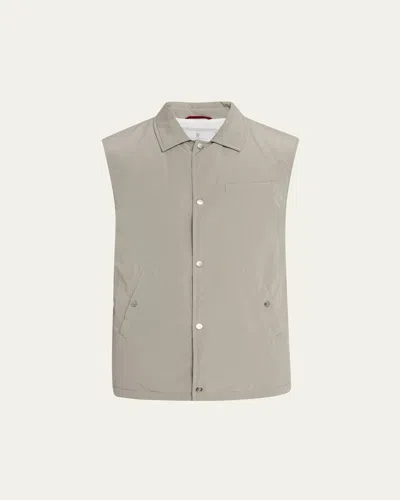 Brunello Cucinelli Men's Water Resistant Snap-front Vest In Beige