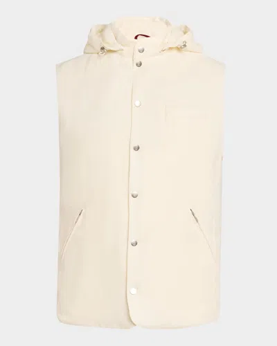 BRUNELLO CUCINELLI MEN'S WATER-RESISTANT SNAP-FRONT VEST WITH REMOVABLE HOOD