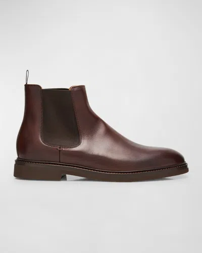 Brunello Cucinelli Men's Waxed Calfskin Chelsea Boots In Brown