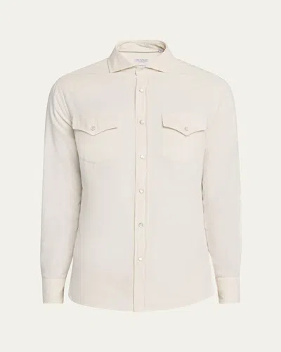 Brunello Cucinelli Men's Western Leisure-fit Shirt In Neutral