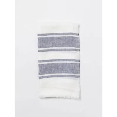 Brunello Cucinelli Men's White And Blue Linen Striped Scarf In ["white","blue","multi-color"]