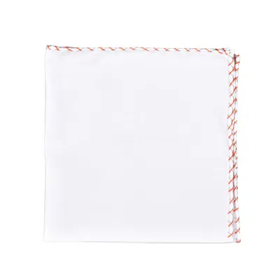 Brunello Cucinelli Men's White Cotton Pocket Square With Contrast Stitching In ["white","grey","multi-color"]