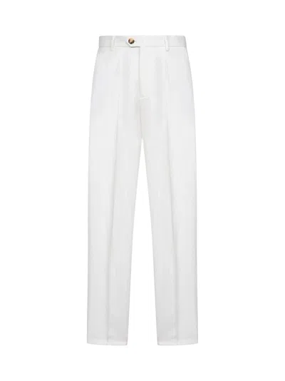 Brunello Cucinelli Men White Drill Leisure Fit Trousers