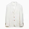 BRUNELLO CUCINELLI MEN'S WHITE LINEN AND WOOL BLEND SINGLE-BREASTED JACKET
