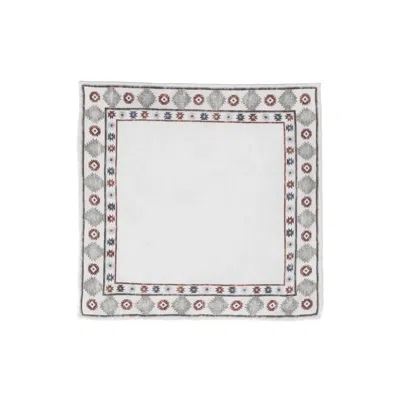 Brunello Cucinelli Men's White Pocketsquare With Geometric Border In ["white","brown","multi-color"]