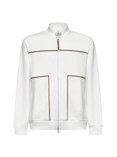 Brunello Cucinelli Men White Techno Cotton Fleence Topwear