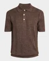 Brunello Cucinelli Men's Wide Rib Linen And Cotton Polo Sweater In Brown