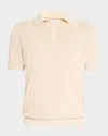 Brunello Cucinelli Men's Wide Rib Linen And Cotton Polo Sweater In Cord