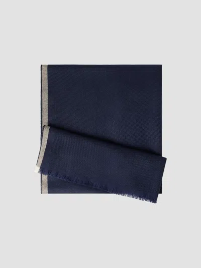 Brunello Cucinelli Men's Wool And Cashmere Diagonal Scarf With Striped Edge In Blue
