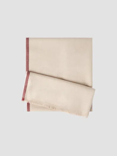 Brunello Cucinelli Men's Wool And Cashmere Diagonal Scarf With Striped Edge In Neutral