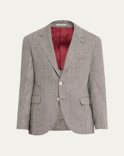 Brunello Cucinelli Men's Wool And Cashmere Herringbone Sport Coat In Gray