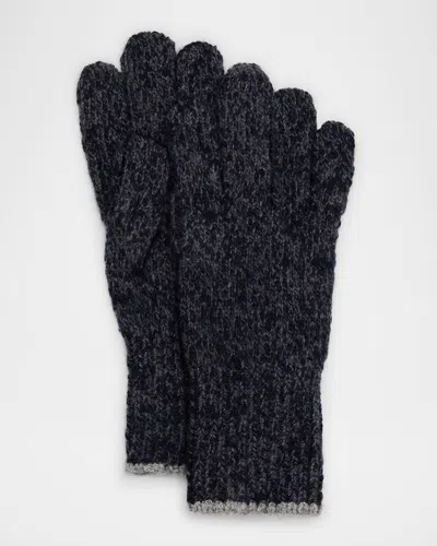 Brunello Cucinelli Men's Wool And Cashmere Knit Gloves In Navy/dark Grey