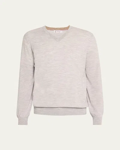 BRUNELLO CUCINELLI MEN'S WOOL AND CASHMERE V-NECK SWEATER
