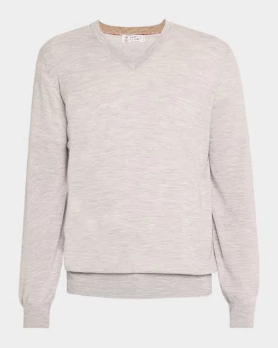 Brunello Cucinelli Men's Wool And Cashmere V-neck Sweater In Grey