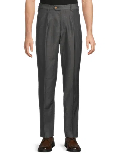 Brunello Cucinelli Men's Wool & Linen Pleated Trousers In Gray
