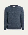 Brunello Cucinelli Men's Wool And Nylon Melange Crewneck Sweater In Blue
