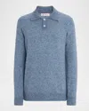Brunello Cucinelli Men's Wool And Nylon Melange Polo Sweater In Blue