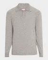 Brunello Cucinelli Men's Wool And Nylon Melange Polo Sweater In Gray